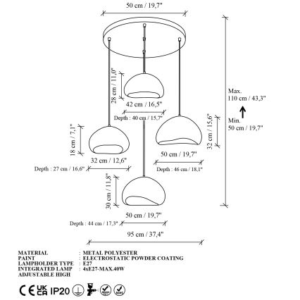 Brilagi - Lustra uz kabeļa WABI SABI 4xE27/40W/230V Ø 95 cm balta