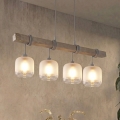 BRILAGI - Lustra uz kabeļa WOOD GLASS 4xE27/60W/230V priede/pelēka/balta