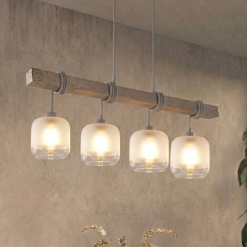 BRILAGI - Lustra uz kabeļa WOOD GLASS 4xE27/60W/230V priede/pelēka/balta