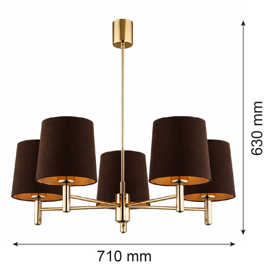 Brilagi - Lustra uz kāta MONTE 5xE27/15W/230V brūna/zelta