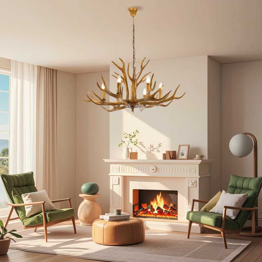 Brilagi - Lustra uz ķēdes DEER 6xE14/10W/230V diametrs 102 cm ragu motīvs