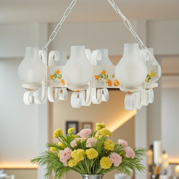 Brilagi - Lustra uz ķēdes QUEEN 6xE14/40W/230V bēškoka/krēmkrāsa