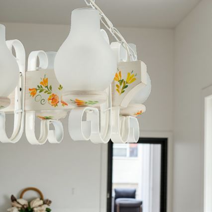 Brilagi - Lustra uz ķēdes QUEEN 6xE14/40W/230V bēškoka/krēmkrāsa