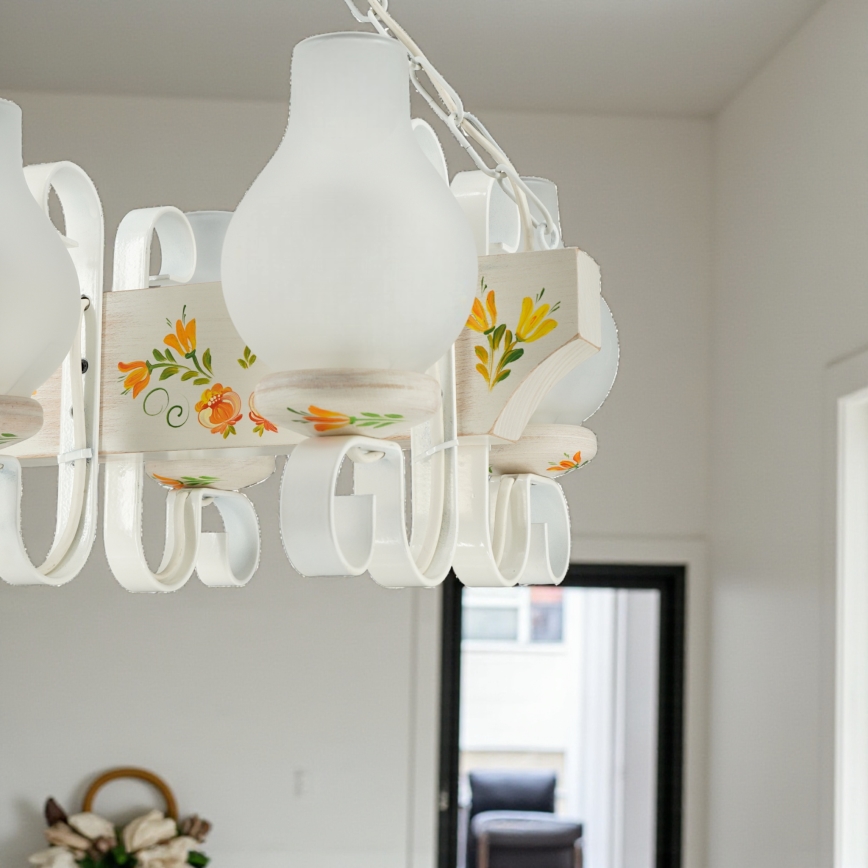 Brilagi - Lustra uz ķēdes QUEEN 6xE14/40W/230V bēškoka/krēmkrāsa