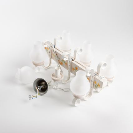 Brilagi - Lustra uz ķēdes QUEEN 6xE14/40W/230V bēškoka/krēmkrāsa