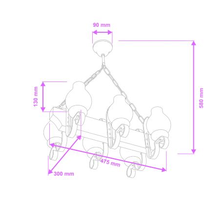 Brilagi - Lustra uz ķēdes QUEEN 6xE14/40W/230V bēškoka/krēmkrāsa