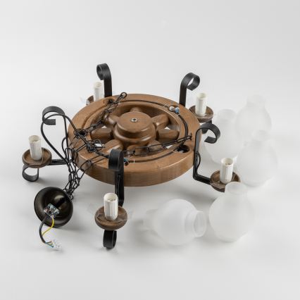 Brilagi - lustra uz ķēdes ROATA 5xE14/40W/230V Ø 50 cm buka/valrieksts