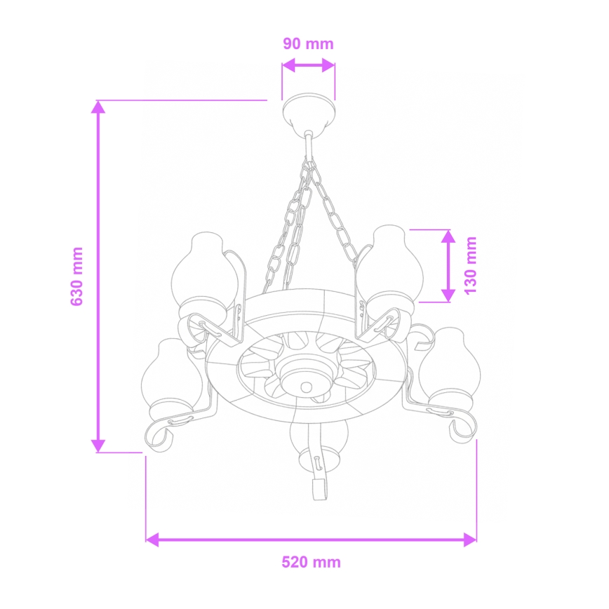 Brilagi - lustra uz ķēdes ROATA 5xE14/40W/230V Ø 50 cm buka/valrieksts