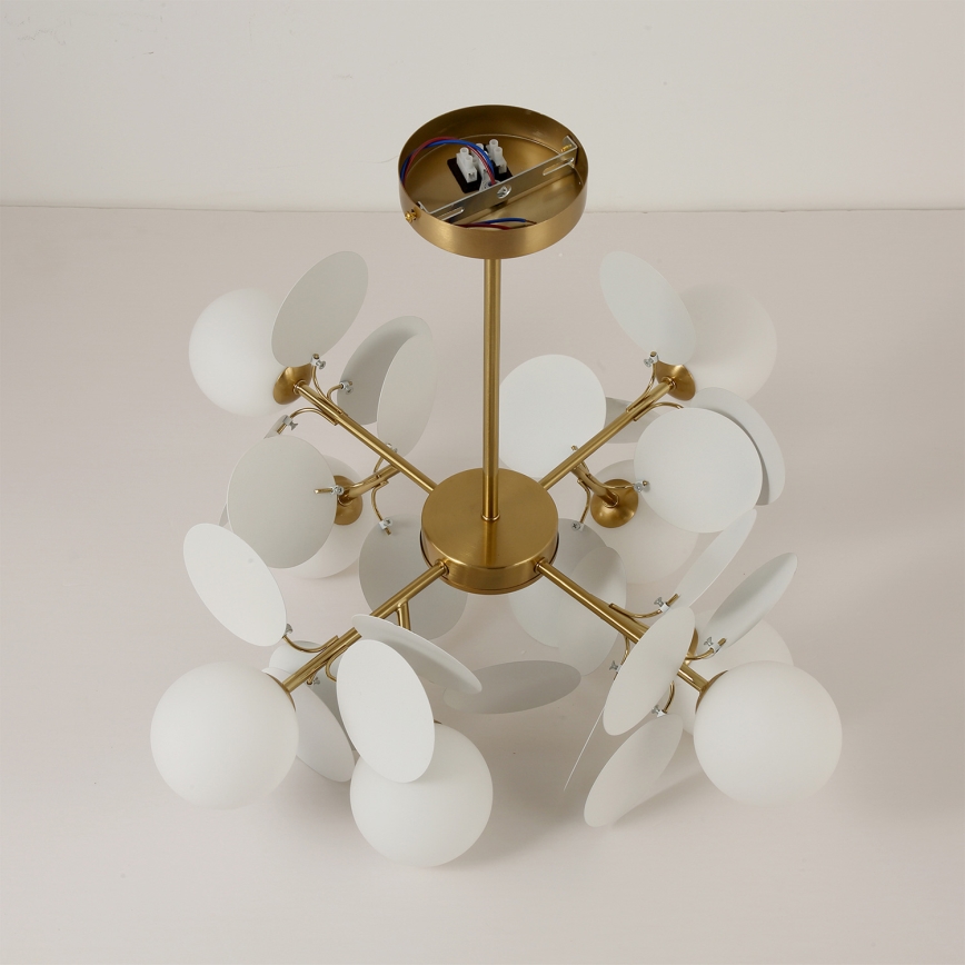 Brilagi - Lustra uz stieņa BALMO 8xG9/9W/230V Ø 60 cm zelta/balta