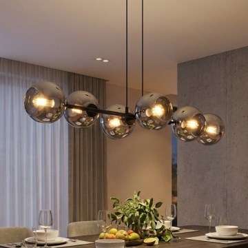 Brilagi - Lustra uz stieples DIOR 6xE27/60W/230V melna/dūmakaini pelēka