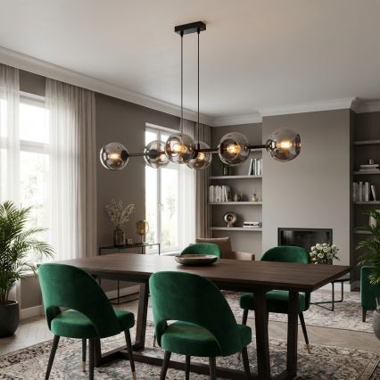 Brilagi - Lustra uz stieples DIOR 6xE27/60W/230V melna/dūmakaini pelēka