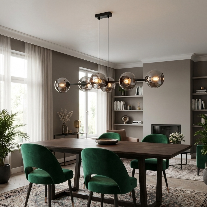 Brilagi - Lustra uz stieples DIOR 6xE27/60W/230V melna/dūmakaini pelēka