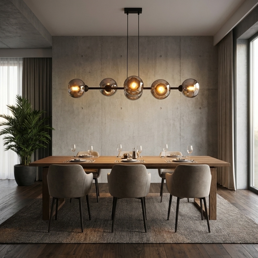 Brilagi - Lustra uz stieples DIOR 6xE27/60W/230V melna/dūmakaini pelēka