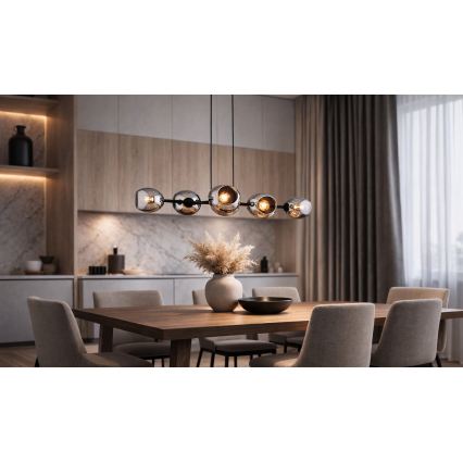 Brilagi - Lustra uz stieples DIOR 6xE27/60W/230V melna/dūmakaini pelēka