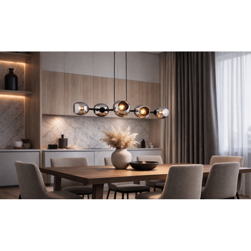 Brilagi - Lustra uz stieples DIOR 6xE27/60W/230V melna/dūmakaini pelēka