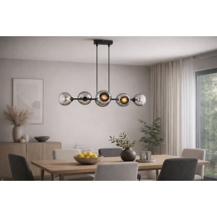 Brilagi - Lustra uz stieples DIOR 6xE27/60W/230V melna/dūmakaini pelēka