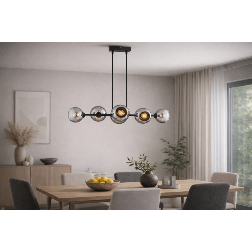 Brilagi - Lustra uz stieples DIOR 6xE27/60W/230V melna/dūmakaini pelēka