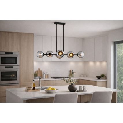Brilagi - Lustra uz stieples DIOR 6xE27/60W/230V melna/dūmakaini pelēka