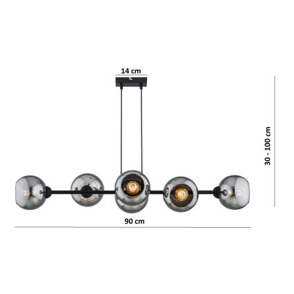 Brilagi - Lustra uz stieples DIOR 6xE27/60W/230V melna/dūmakaini pelēka