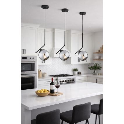 Brilagi - Lustra uz troses DIOR 1xE27/60W/230V melna/dūmakaina pelēka