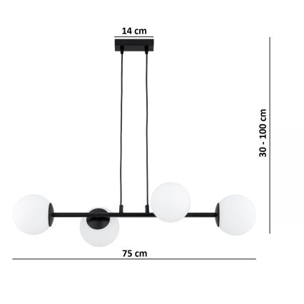 BRILAGI - Lustra uz troses MILO 4xE27/60W/230V, melna