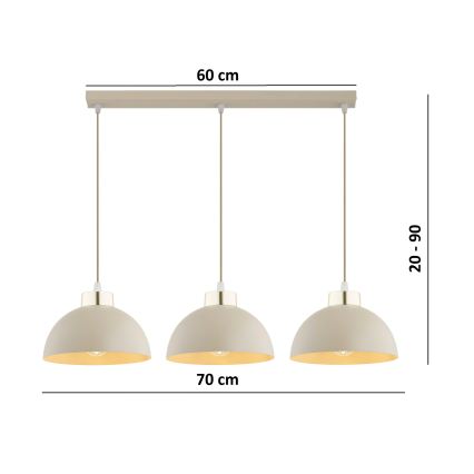 Brilagi - Lustra uz troses MOON 3xE27/60W/230V bēša/zelta