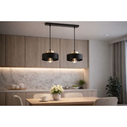 Brilagi - Lustra uz troses SPRING 2xE27/60W/230V melna/zelta