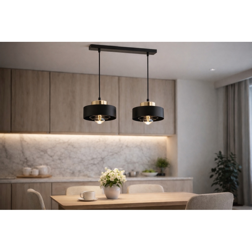 Brilagi - Lustra uz troses SPRING 2xE27/60W/230V melna/zelta