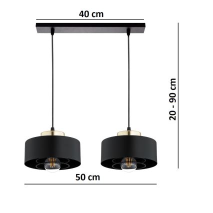 Brilagi - Lustra uz troses SPRING 2xE27/60W/230V melna/zelta