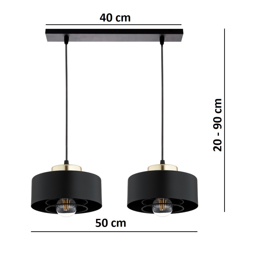 Brilagi - Lustra uz troses SPRING 2xE27/60W/230V melna/zelta
