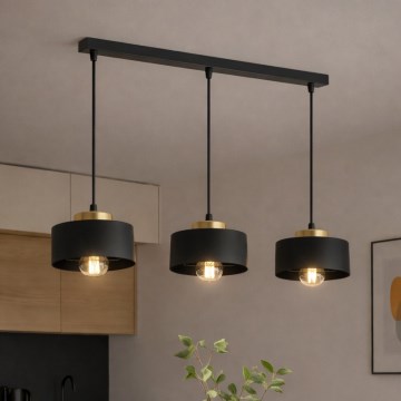 Brilagi - lustra uz troses SPRING 3xE27/60W/230V melna/zeltaina