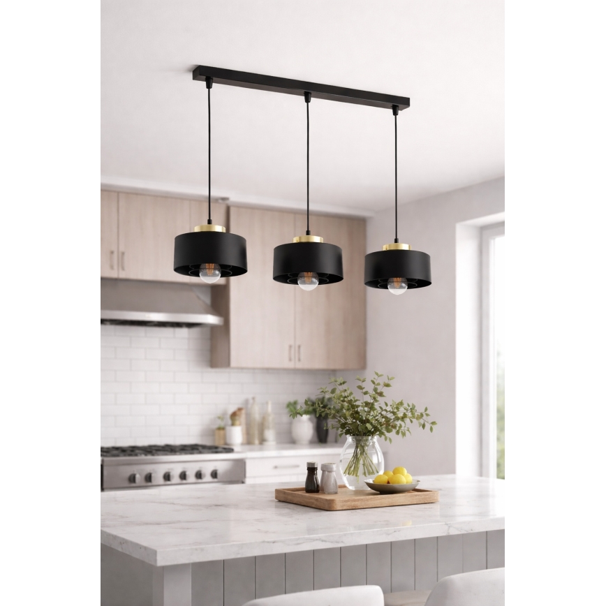 Brilagi - lustra uz troses SPRING 3xE27/60W/230V melna/zeltaina