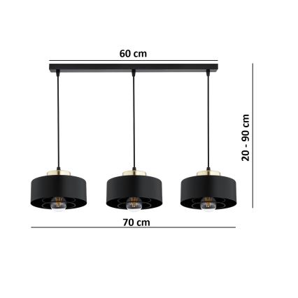 Brilagi - lustra uz troses SPRING 3xE27/60W/230V melna/zeltaina