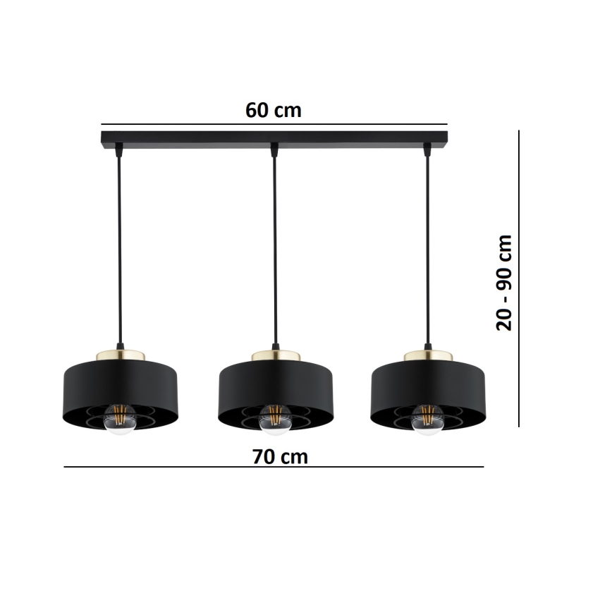 Brilagi - lustra uz troses SPRING 3xE27/60W/230V melna/zeltaina