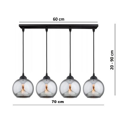 BRILAGI - lustrs ar vadu DIOR 4xE27/60W/230V melna/dūmakaini pelēka