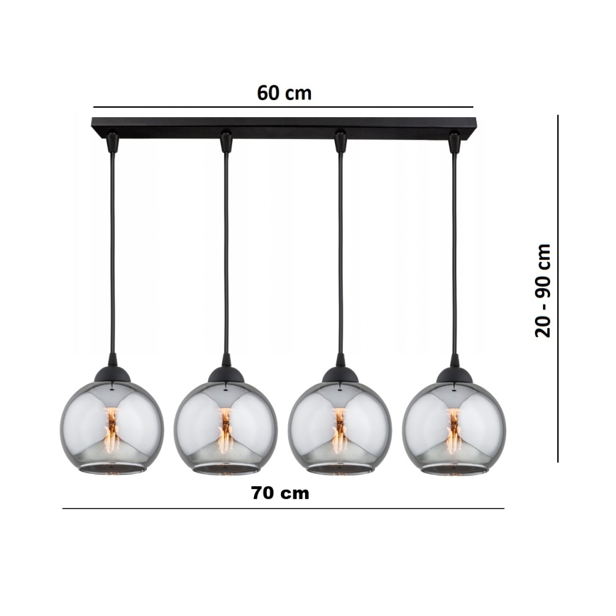 BRILAGI - lustrs ar vadu DIOR 4xE27/60W/230V melna/dūmakaini pelēka
