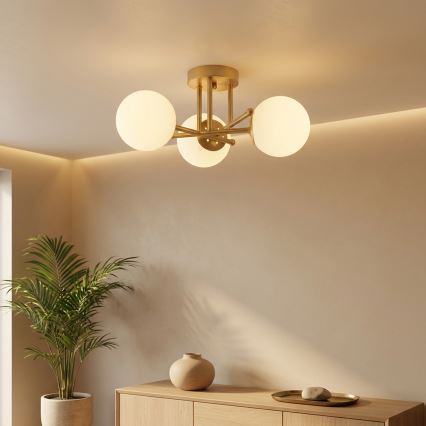 Brilagi - MALIVA uz virsmas piestiprināma griestu lustra 3xE14/15W/230V zelta/balta