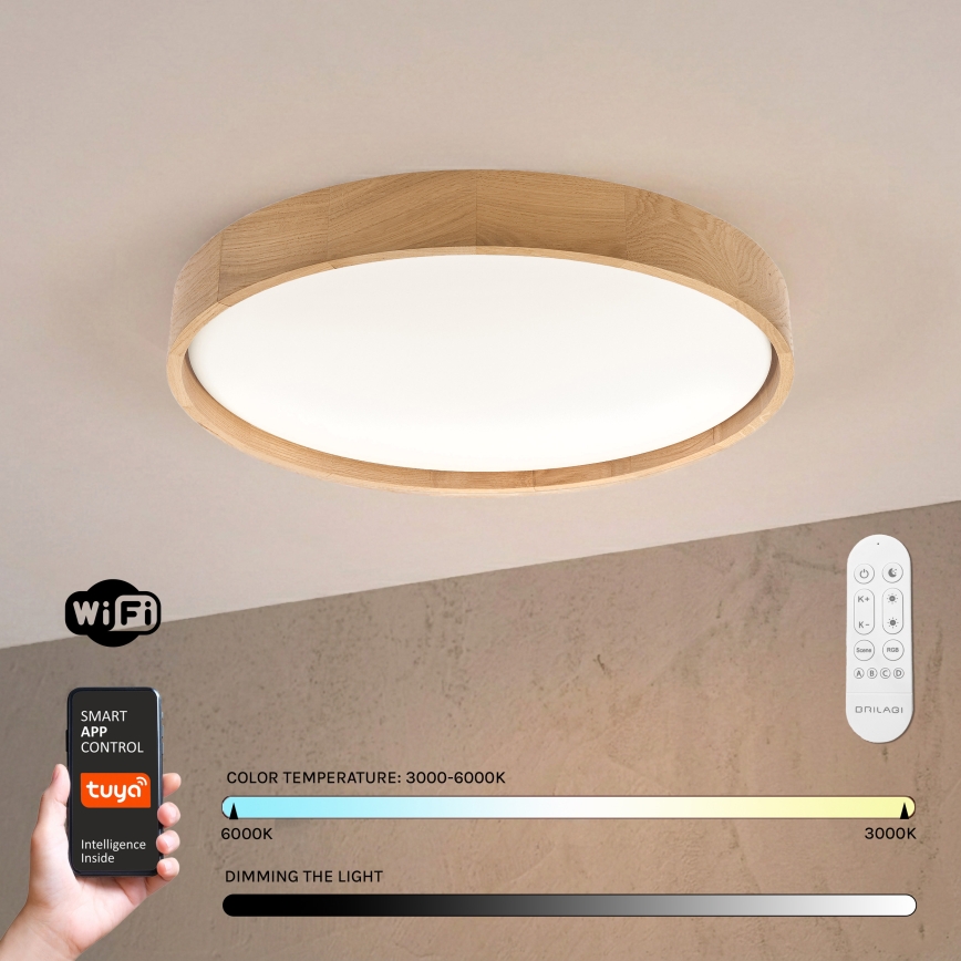 Brilagi - LED dimējams griestu gaismeklis MANAROLA SMART LED/36W/230V 3000-6000K Wi-Fi Tuya Beacon Ø 51 cm ozols + tālvadības pults