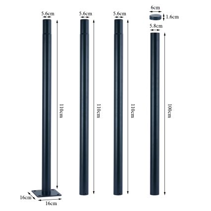 Brilagi - Metāla stienis URBAN āra apgaismojuma mastam, 4 m, Ø 58 mm, antracīts