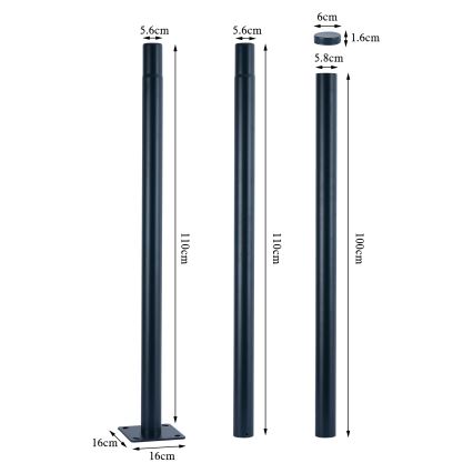 Brilagi - Metāla stienis āra apgaismojuma stabam URBAN 3 m stabs pr. 58 mm antracīts