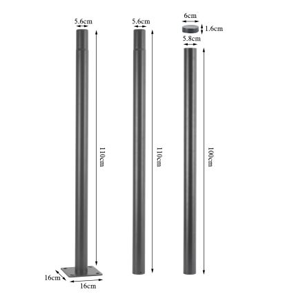 Brilagi - Metāla stienis URBAN āra apgaismojuma stabam, 3 m, Ø 58 mm, pelēks
