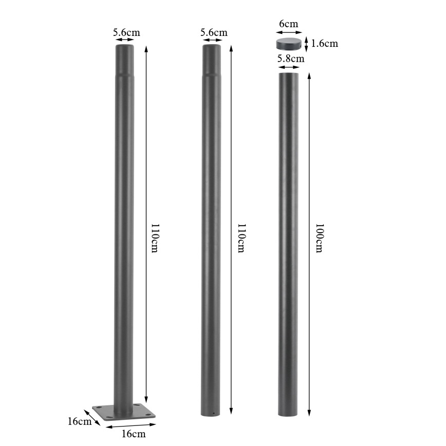 Brilagi - Metāla stienis URBAN āra apgaismojuma stabam, 3 m, Ø 58 mm, pelēks