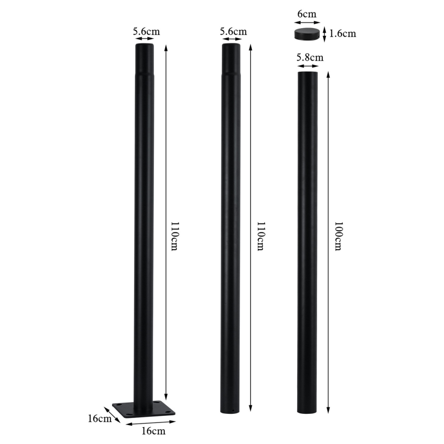 Brilagi - Metāla stienis āra apgaismojuma stabam URBAN 3 m stabs diametrs 58 mm melns