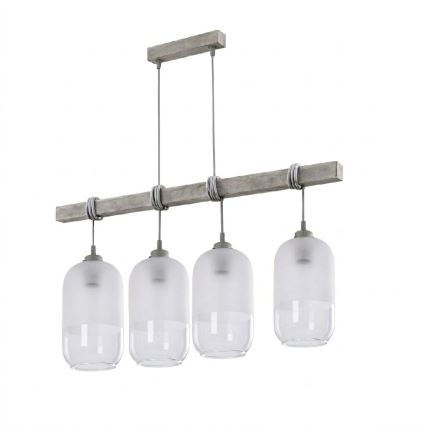BRILAGI - Pakaramā lampa ar kabeli WOOD GLASS 4xE27/60W/230V priede/pelēka/balta