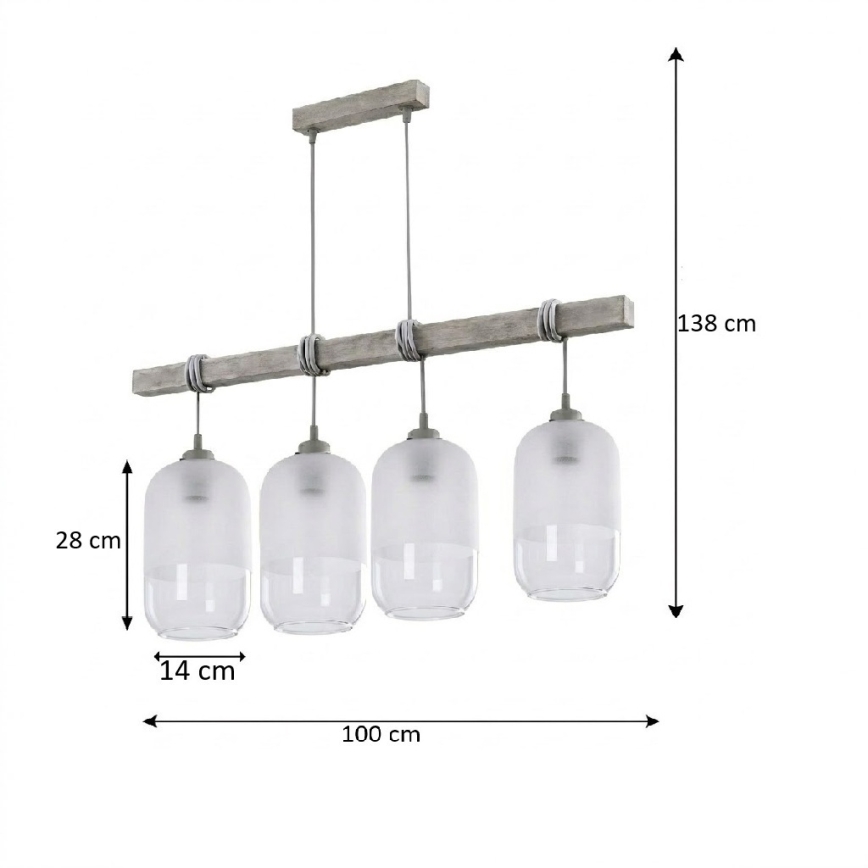 BRILAGI - Pakaramā lampa ar kabeli WOOD GLASS 4xE27/60W/230V priede/pelēka/balta