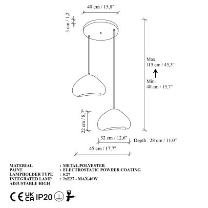Brilagi - Pakaramā lampa ar vadu WABI SABI 2xE27/40W/230V Ø 45 cm balta