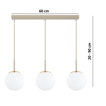 BRILAGI - Pakaramā lampa MILO uz kabeļa 3xE27/60W/230V bēša/zelta