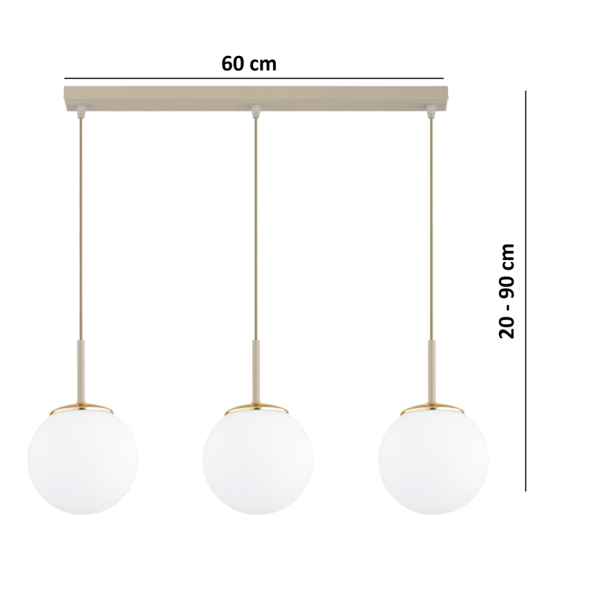 BRILAGI - Pakaramā lampa MILO uz kabeļa 3xE27/60W/230V bēša/zelta