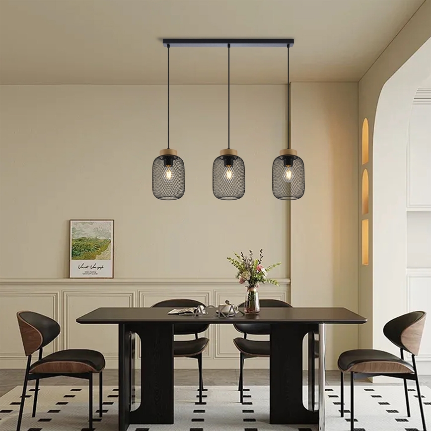 Brilagi - pakaramā lampa uz troses BASKLITE 3xE27/15W/230V koks/melns