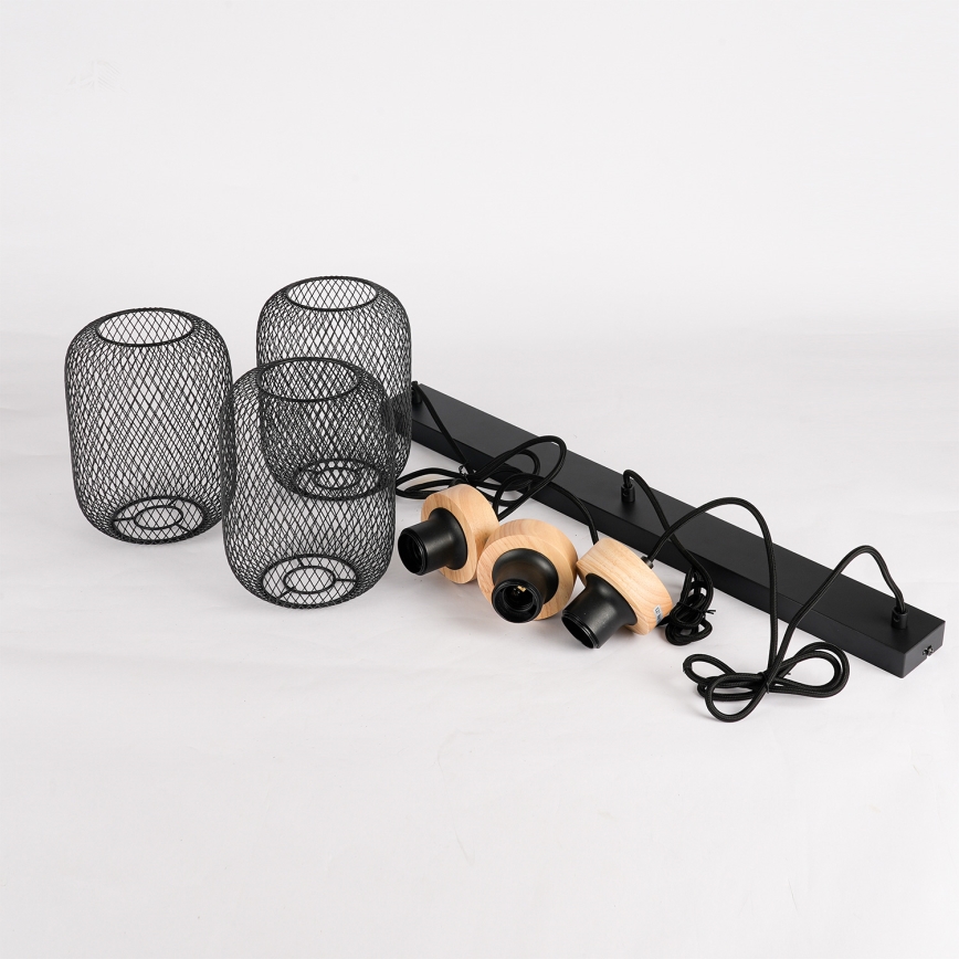 Brilagi - pakaramā lampa uz troses BASKLITE 3xE27/15W/230V koks/melns